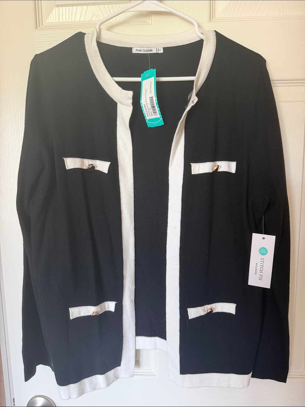 Pink Clover Black and White Open-Front Blazer Cardigan